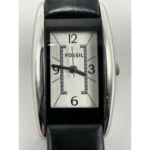 Fossil Tank Watch Women 21mm‎ 6.75" ES2418 Black Leather Band New Battery Q